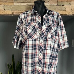 Under Armour Mens Loose All Season Gear Plaid Shirt Relaxed Casual Gray Blue XXL